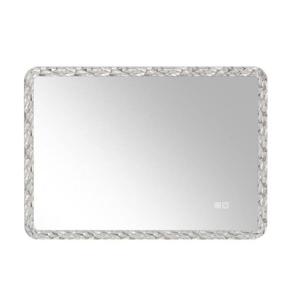 WELLFOR 39 in. W x 25 in. H Rectangular Crystal Acrylic Framed Anti-Fog LED Wall Bathroom Vanity Mirror in Silver