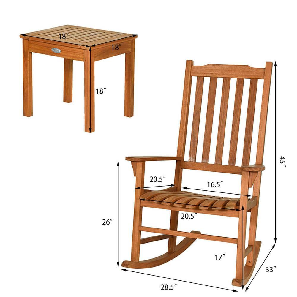 Natural Eucalyptus 3-Piece Rocking Chair and Table Set