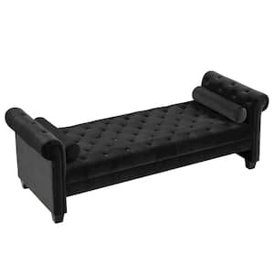 Black Rectangular Large Tufted Sofa Stool with Pillows Ottoman