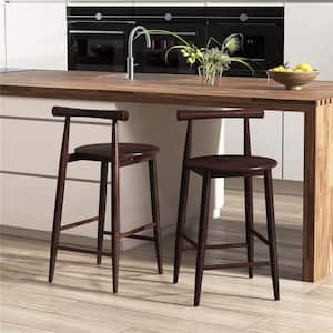 24 in. Brown Low Back Wood Bar Stool with Wood Seat Set of 2