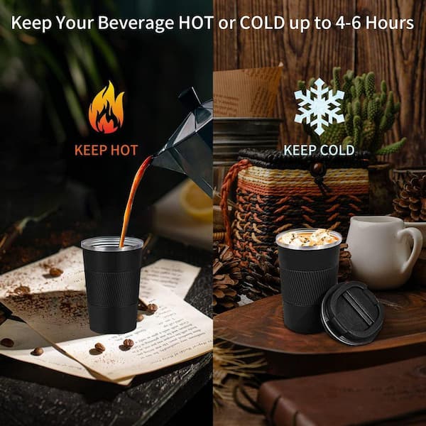 Unbranded 12 oz Black Black Stainless Steel Travel Mug Double Wall  Insulated Coffee Tumbler with Lid for Hot or Cold Drinks 29ESA05628