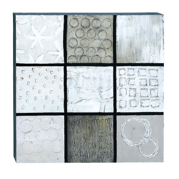 40 in. x 40 in. "Brown Geometric Blocks" Hand Painted Canvas Wall Art