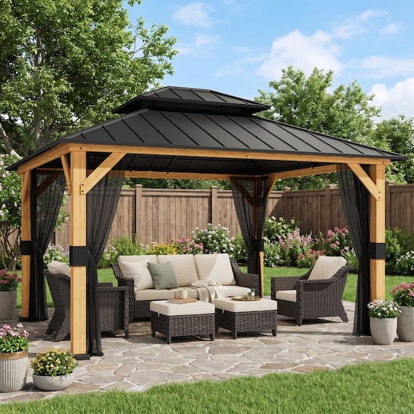 Gardenbee 13 ft. x 11 ft. Outdoor Hardtop Gazebo with Spruce Wood