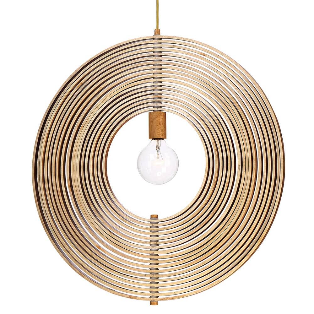 Large Natural Wood Globe Pendant Light with Dimmable LED
