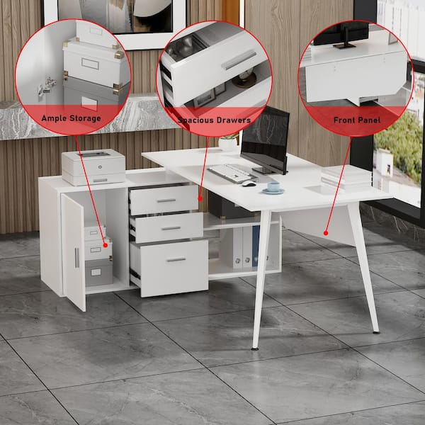 FUFU&GAGA 63 in. W-28.7 in. H White Computer Desk with 3-Drawers 