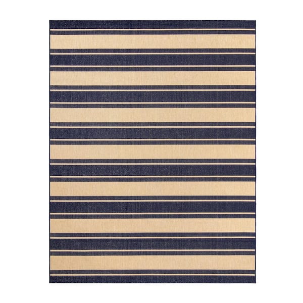 Gertmenian Paseo Castro Navy/Grain 5 ft. x 7 ft. Striped Indoor/Outdoor Area Rug