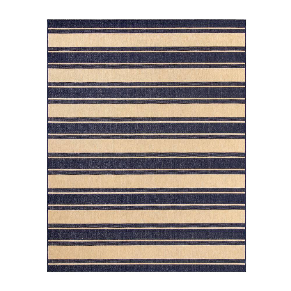 Coastal Navy Blue & Beige Striped Synthetic 8' x 10' Area Rug