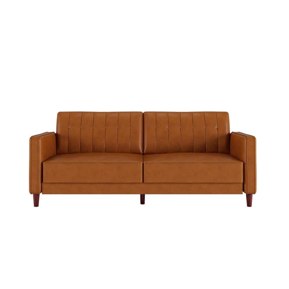 DHP Iris Tufted Transitional Futon, Camel Faux Leather DE25166 The