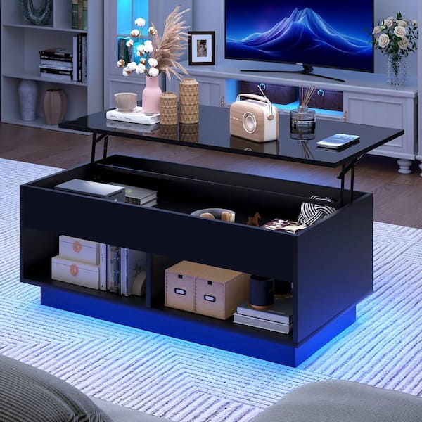 Buy Hommpa LED Coffee Tables For Living Room Modern Coffee Table With 4 Drawers High Glossy Center Table With Storage White Coffee Table Cocktail Table