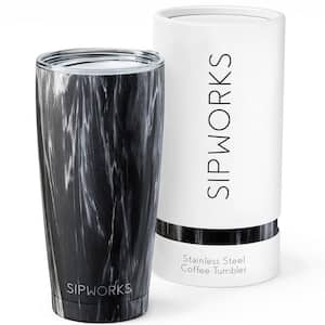 Double Walled 20 oz. Insulated Gray Marble Stainless Steel Coffee Tumbler with Lid