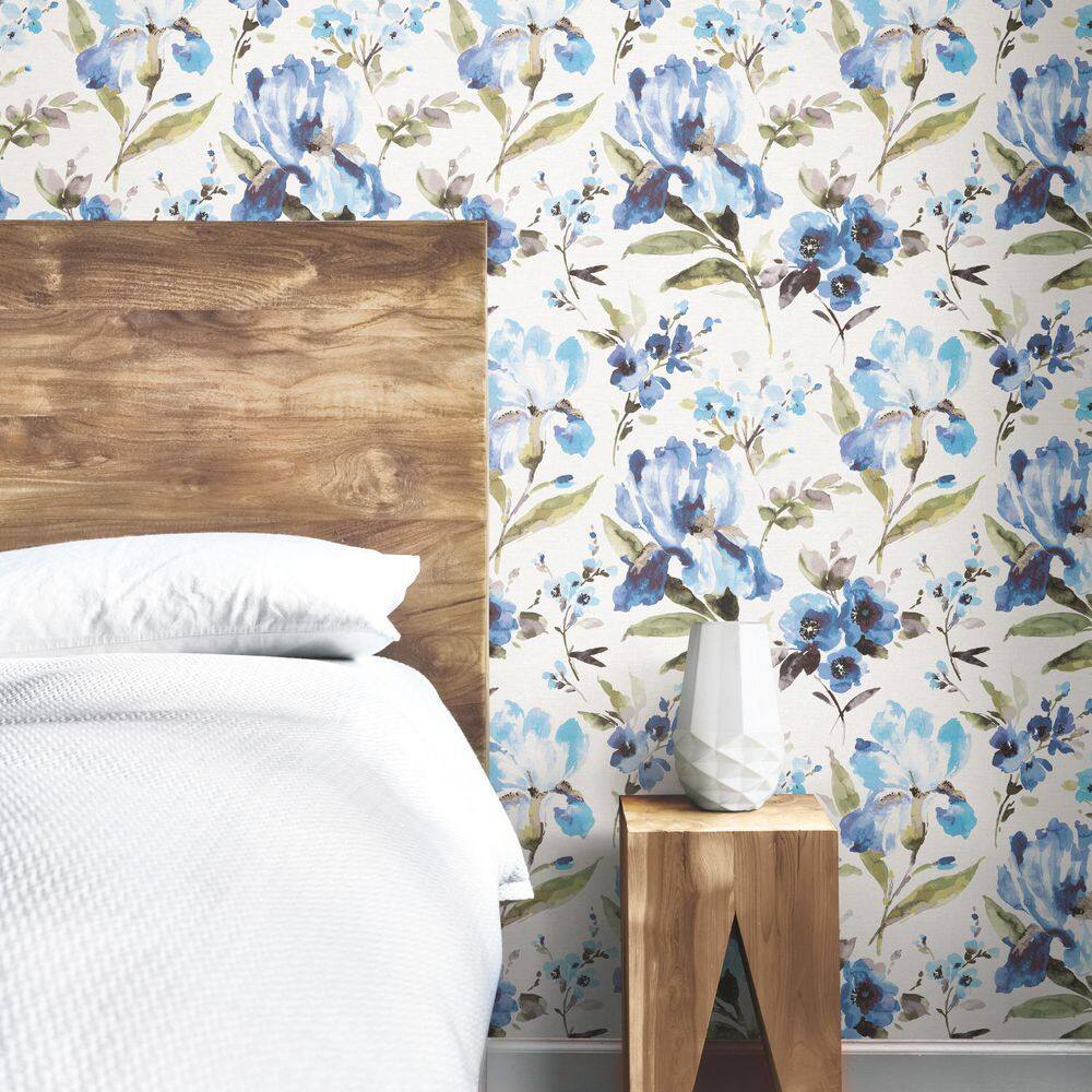 Blue Floral Self-Adhesive Peel and Stick Wallpaper Roll