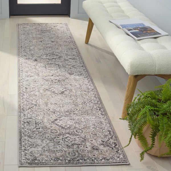 Vintage Tabriz 2 ft. x 8 ft. Gray/Beige Distressed Abstract Floral Runner Rug