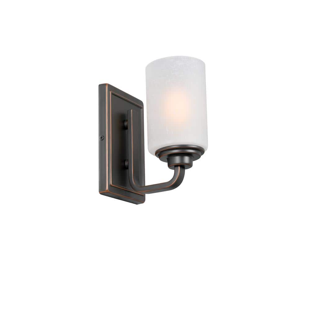 Hampton Bay Hartford Lake 7.28 in. 1-Light Oil Rubbed Bronze Indoor Wall Sconce with Linen Glass Shade, Rustic Farmhouse Wall Light -  WB1001-VF-1