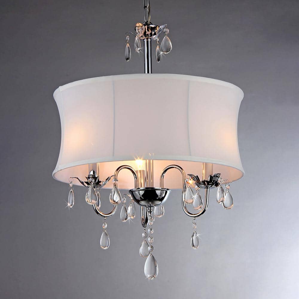 Elegant 19" Chrome Drum Chandelier with Tear-Drop Crystals