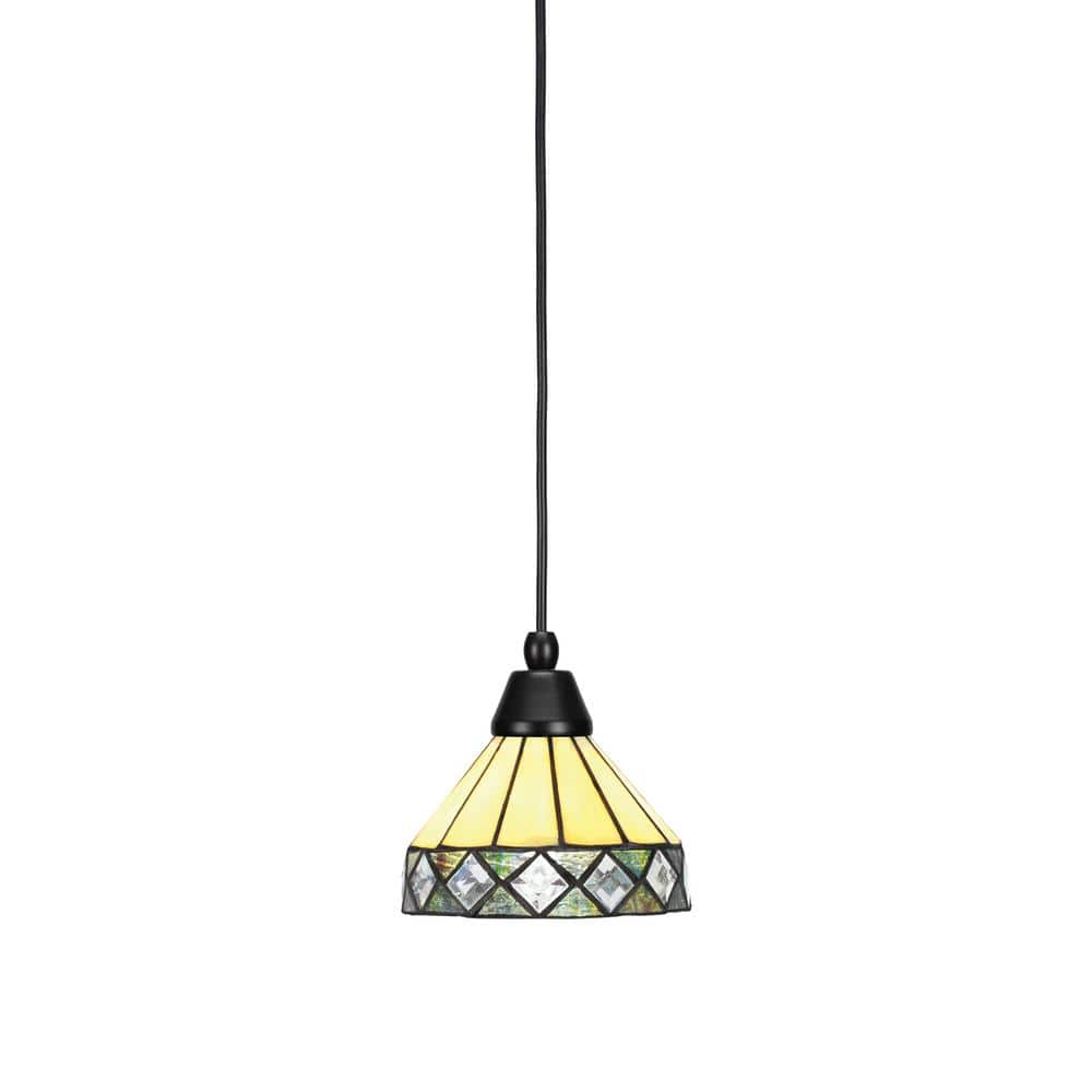 Bryson 7 in. 1-Light Matte Black Cord Pendant Light with 7 in. Diamond Peak