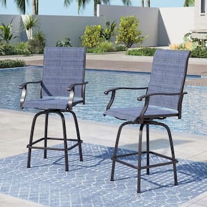Black Swivel Metal Outdoor Bar Stool With Arms (2-Pack)