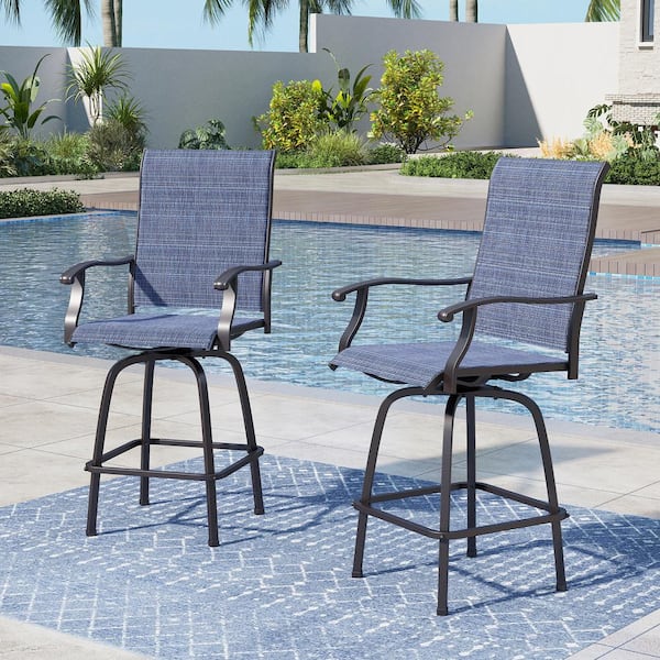 PHI VILLA Swivel Metal Outdoor Bar Stool with Arms (2-Pack)
