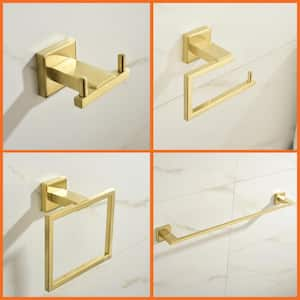 4-Piece Bath Hardware Set with Mounting Hardware Included in Brushed Gold