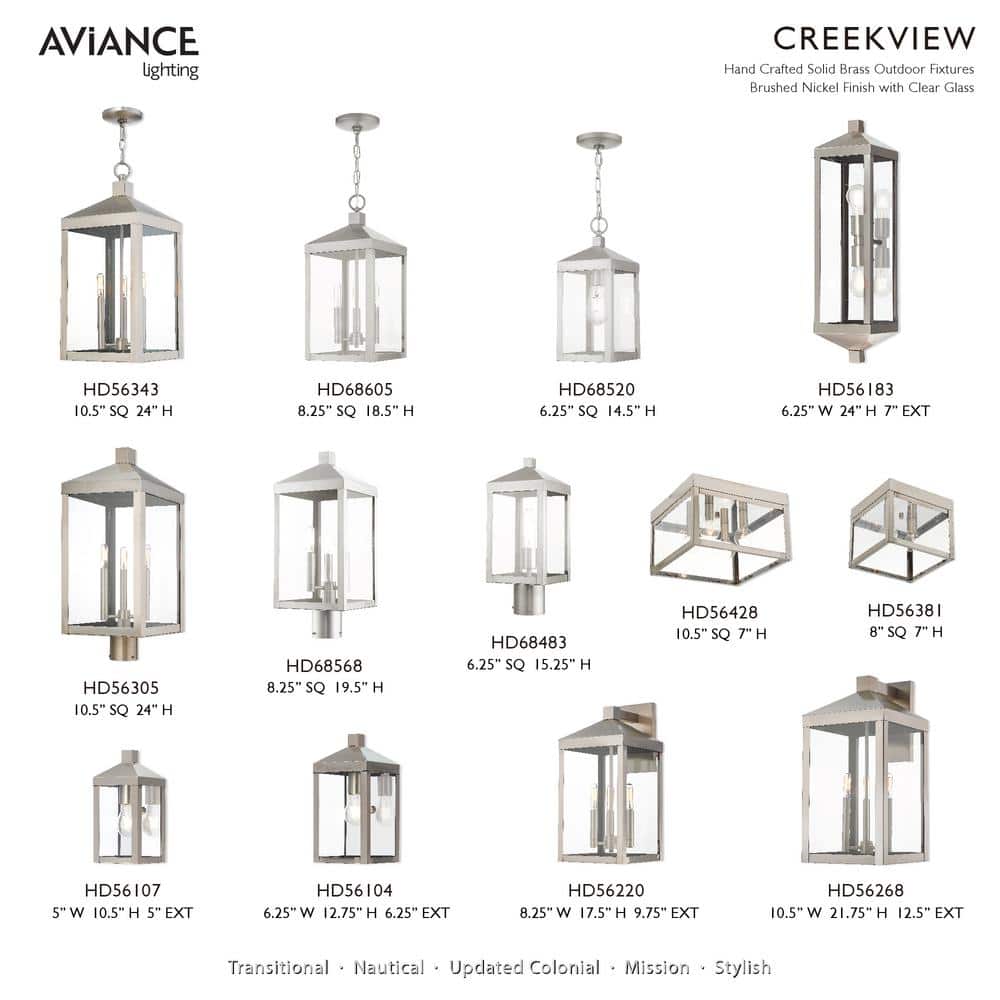 Brushed Nickel 3-Light Outdoor Pendant Lantern with Clear Glass
