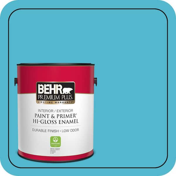 BEHR PREMIUM PLUS 1 gal. #520B-5 Liquid Blue Hi-Gloss Enamel Interior/Exterior Paint & Primer