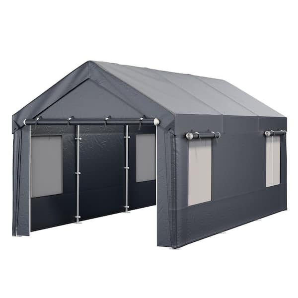 10' x 20' Heavy Duty Carport with Roll-up Windows，Portable Garage with Removable Sidewalls, Car Canopy with All-Season