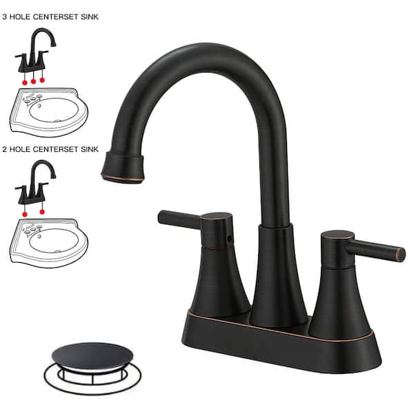 BWE 4 in. Centerset 2-Handle High-Arc Bathroom Faucet in Oil Rubbed Bronze