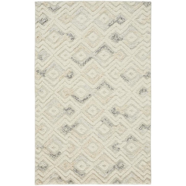 Weave & Wander Elika Ivory/Beige 5 ft. x 8 ft. Moroccan Wool Area Rug