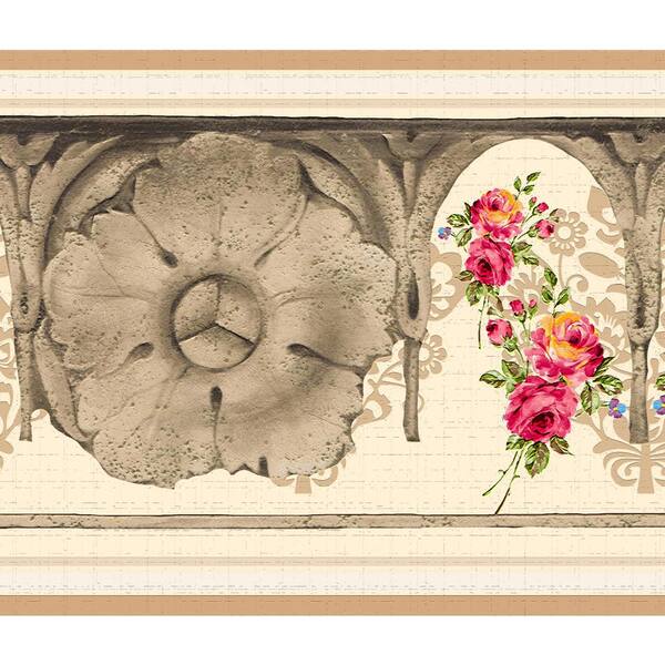Dundee Deco Falkirk Dandy Beige, Pink Flower, Scrolls Abstract Peel and  Stick Wallpaper Border DDHDBD9063 - The Home Depot