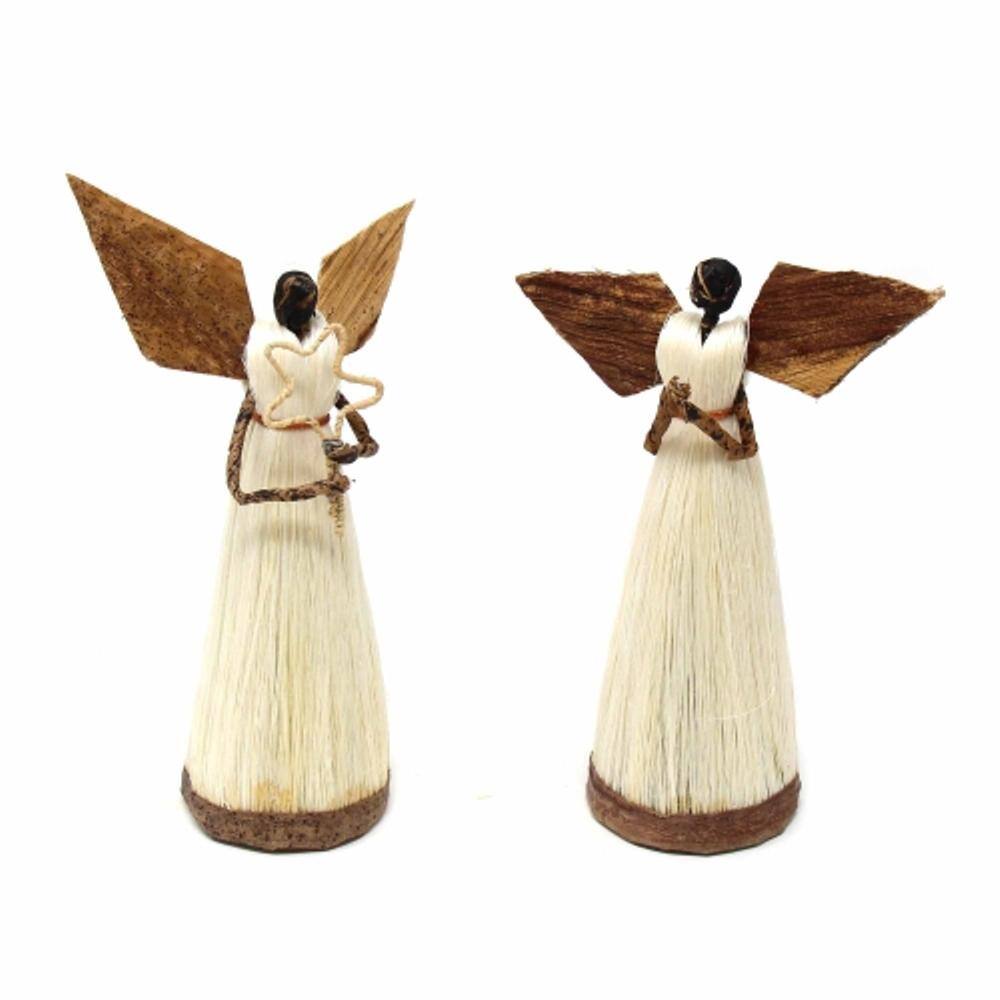 Global Crafts Set of Two 5.5in Standing Sisal Brown Angels Devotional