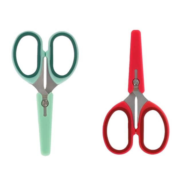 4.75 in. Stainless Steel Kitchen Baby Food Shears for Kids Feeding or Adult Portion Control, Red and Green (2-Pack)