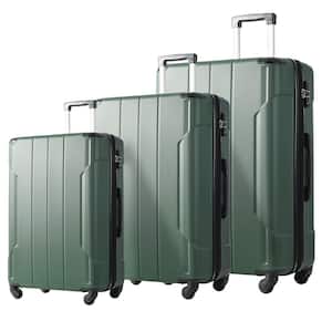 3-Piece Green Expandable ABS Hardshell Luggage Set with TSA Lock and Reinforced Corner Bumpers