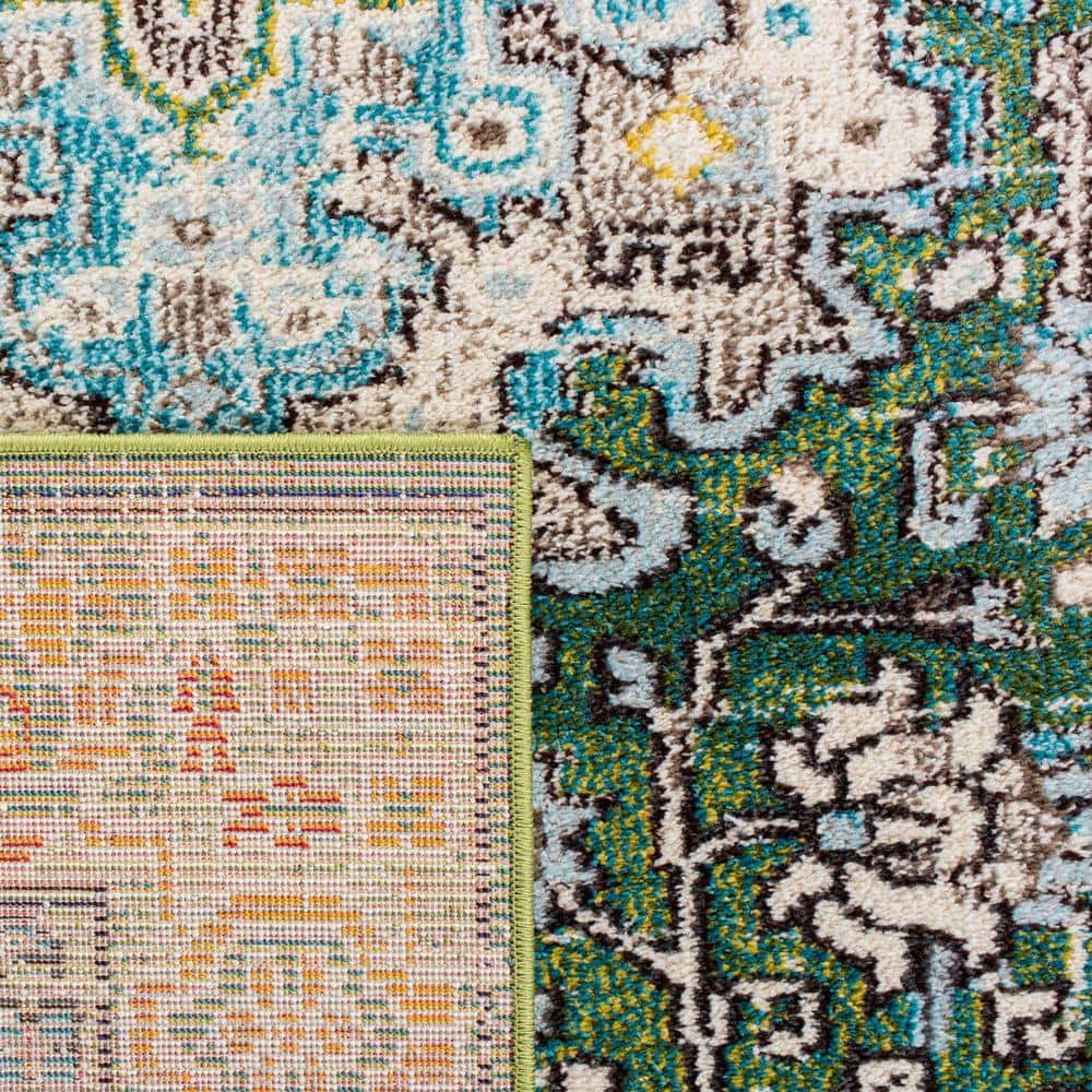 Green and Turquoise 6' x 9' Synthetic Flat Woven Area Rug