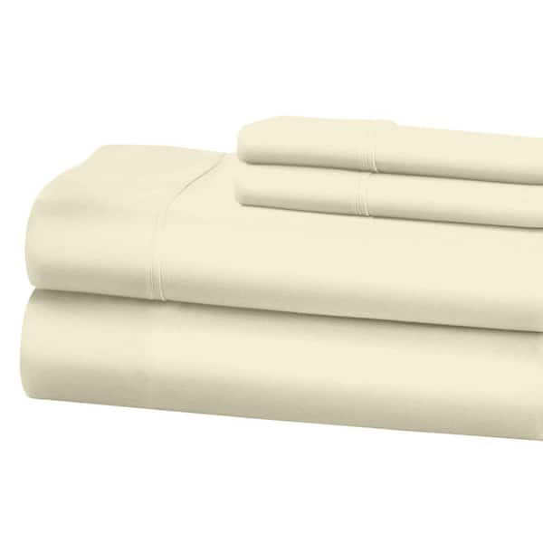Unbranded 1200 Thread Count Deep Pocket Solid Cotton Sheet Set (King, Ivory)