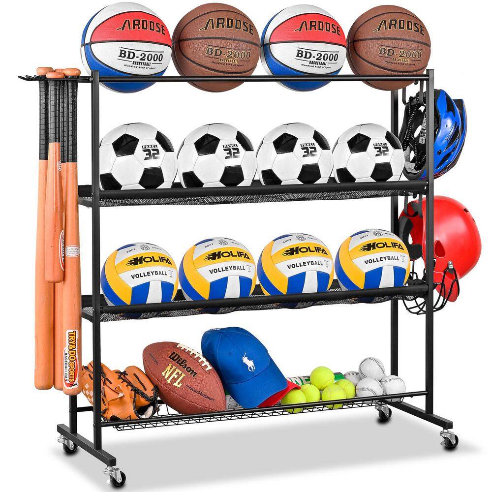 4-Tier Rolling Sports Equipment Organizer Rack Garage Ball Storage Cart with Bat Holder price history on PriceWatchPro