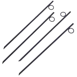 4-piece Black 3/8 x 18 in. Steel Durable Heavy-Duty Tent Canopy Ground Stakes with Angled Ends and 1 in. Loop