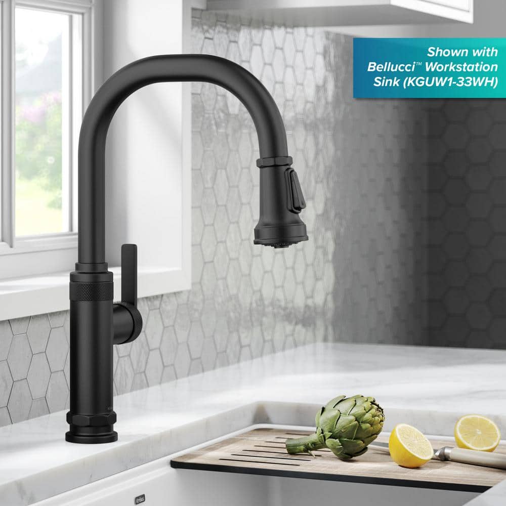 Matte Black Brass Industrial Pull-Down Kitchen Faucet