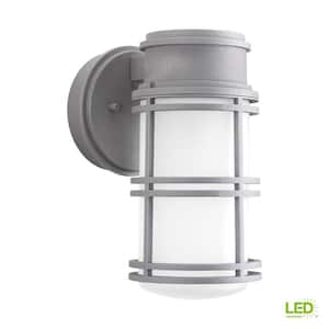 Bell LED Collection 1-Light Textured Graphite Etched Glass Craftsman Outdoor Wall Lantern Light
