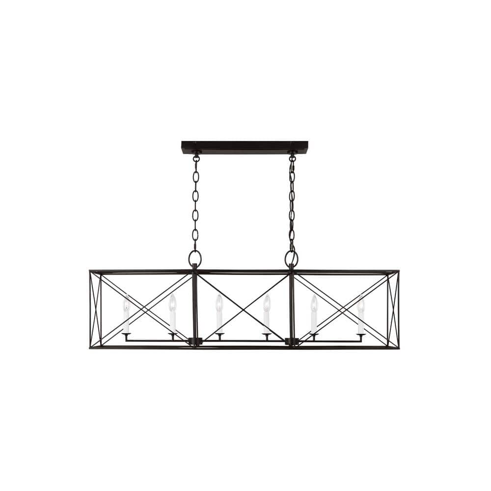 Aged Iron 6-Light Rectangular Candle Chandelier