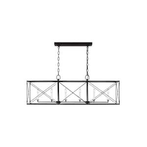Beatrix 46 in. W x 12 in. H 6-Light Aged Iron Indoor Dimmable Large Linear Lantern Chandelier with No Bulbs Included