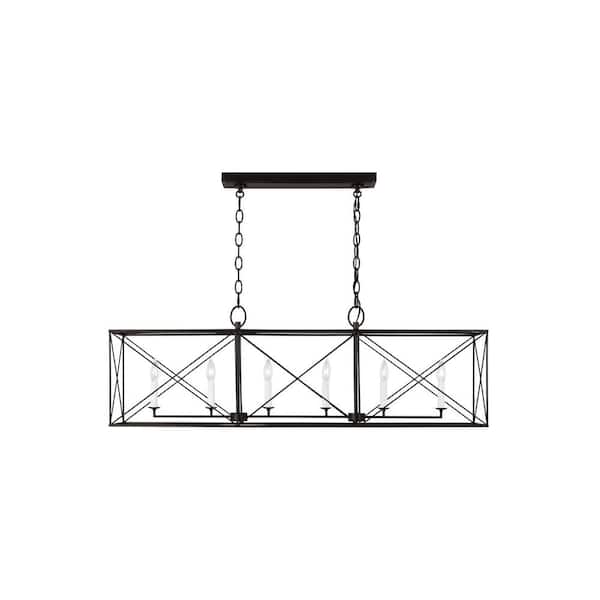 Generation Lighting Beatrix 46 in. W x 12 in. H 6-Light Aged Iron Indoor Dimmable Large Linear Lantern Chandelier with No Bulbs Included