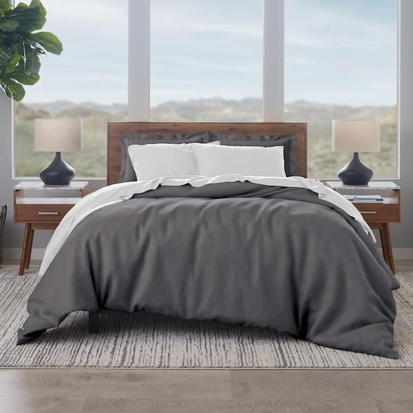 ELLA JAYNE 500 Thread Count Cotton 3-Piece Duvet Cover Set, Charcoal, Full/Queen Size