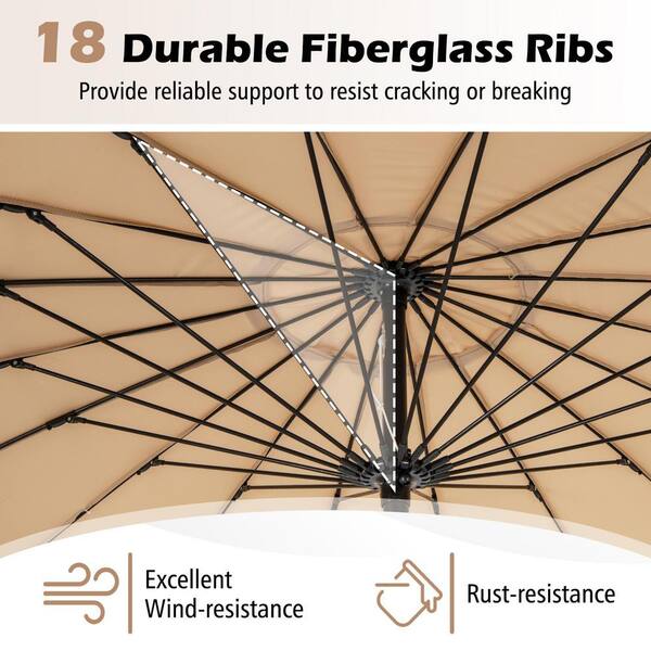 18 ft patio umbrella Blissun 7.5 Solar Umbrella, LED Lighted Umbrella, Table Market Umbrella, Tan : Patio, Lawn & Garden The lightweight aluminum pole is rust Gtnali 9 ft. Metal Round