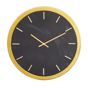 Black Marble Analog Wall Clock with Gold accents