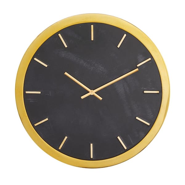 CosmoLiving by Cosmopolitan Black Marble Analog Wall Clock with Gold accents