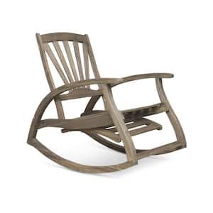 Gray Acacia Wood Reclining Outdoor Rocking Chair for Porch or Patio