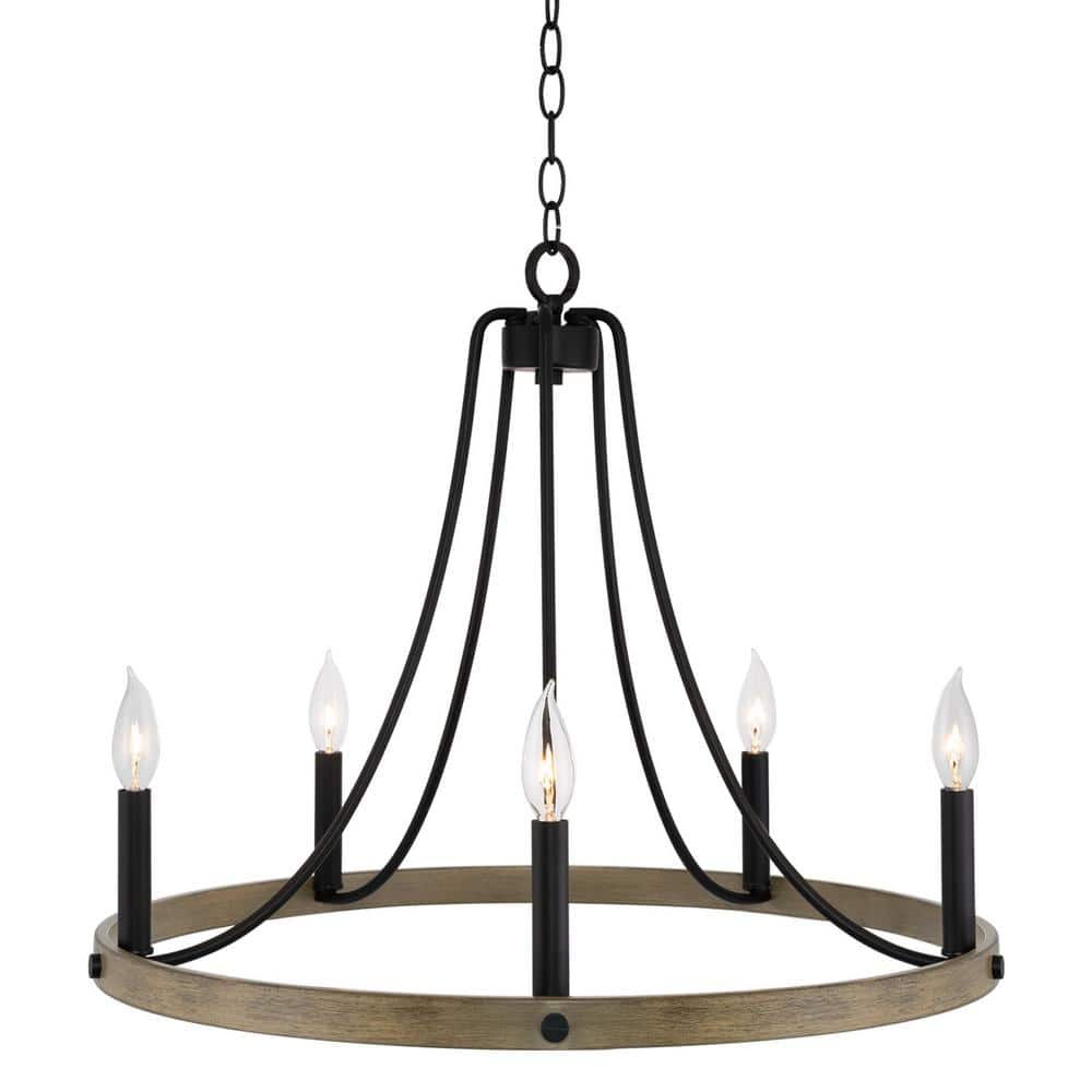 Fairbrook 25" Black and Smoked Birch Wagon Wheel Chandelier