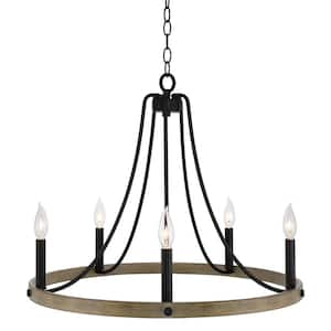 Fairbrook 60-Watt 5-Light Black Farmhouse Chandelier, No Bulb Included