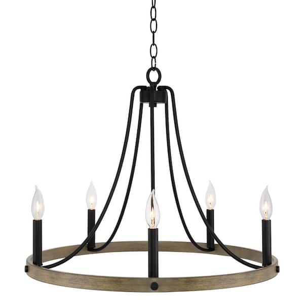 Kira Home Fairbrook 60-Watt 5-Light Black Farmhouse Chandelier, No Bulb Included