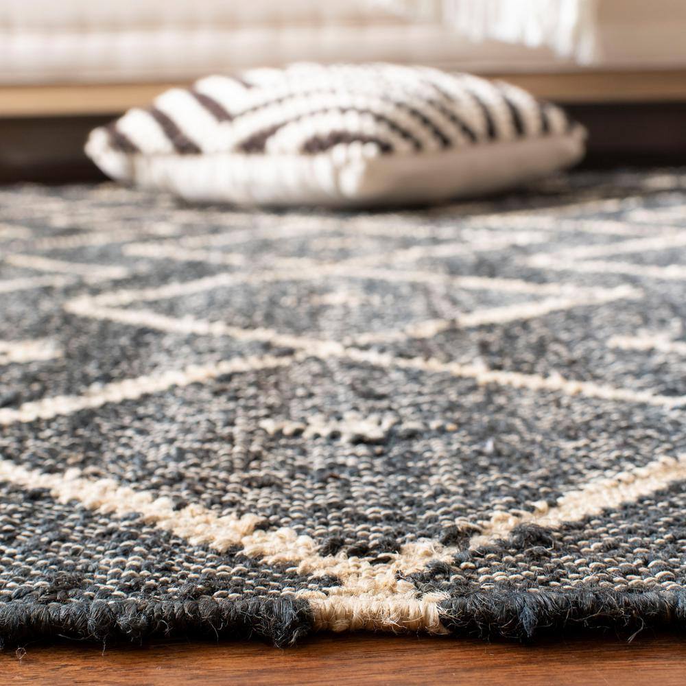 Handmade Charcoal and Natural Wool Cotton 8' x 10' Area Rug