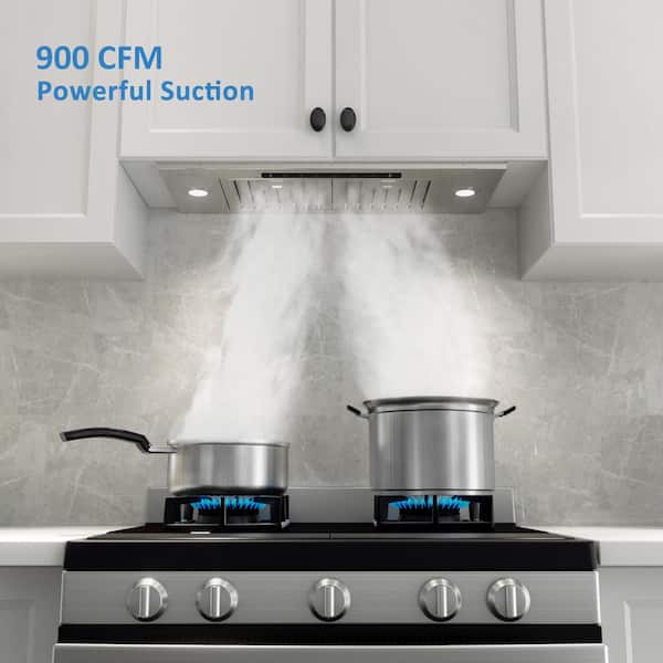 30 in. 900 CFM Convertible Ducted to Ductless Insert Range Hood in Stainless Steel with LED Lights and Gesture Control